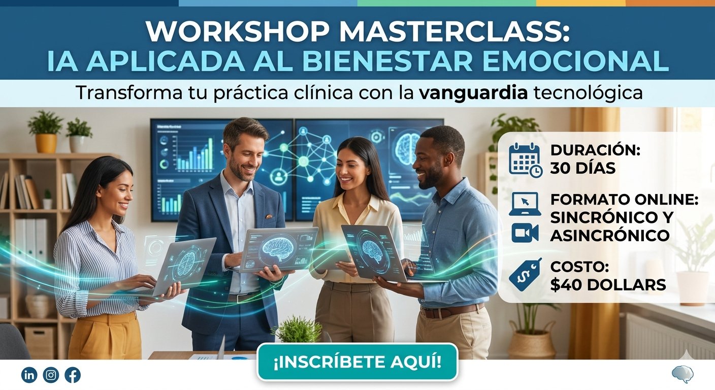 Workshop Masterclass IA Aplicada al Bienestar Emocional Psicodominicana 2026 — Psicólogos aprendiendo inteligencia artificial clínica online