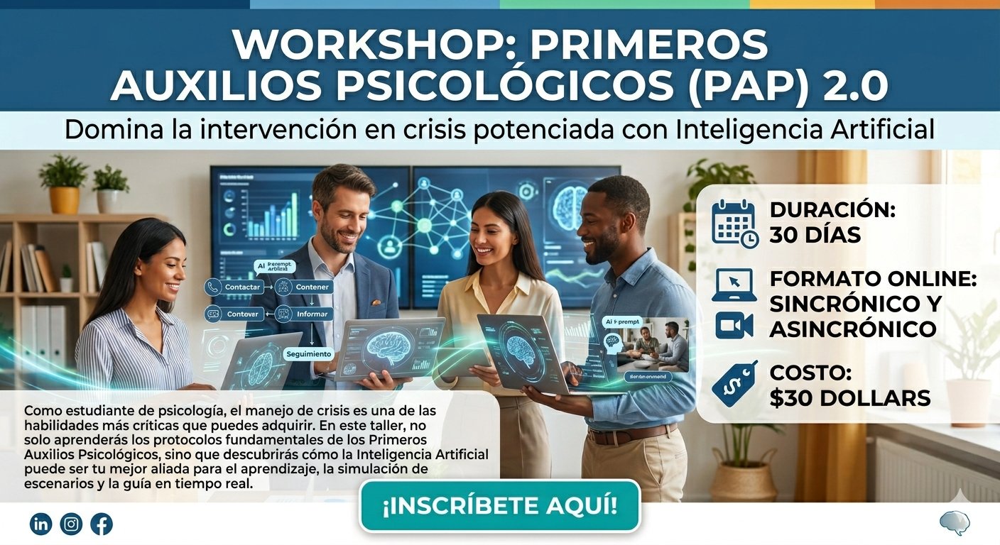 Workshop Primeros Auxilios Psicológicos PAP 2.0 con Inteligencia Artificial Psicodominicana 2026 — Estudiantes psicología intervención crisis IA online